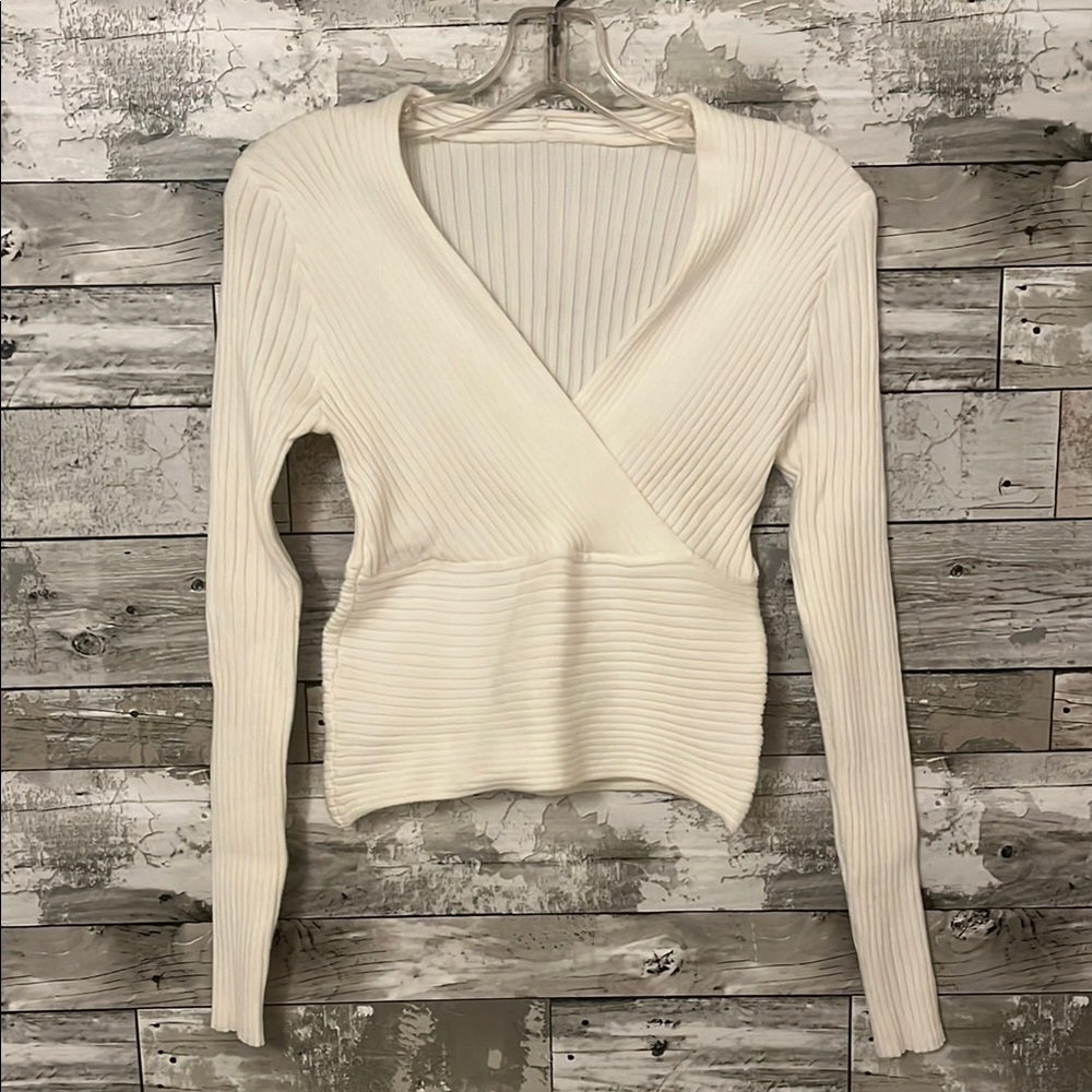 Pink Lily Cream Ribbed Sweater